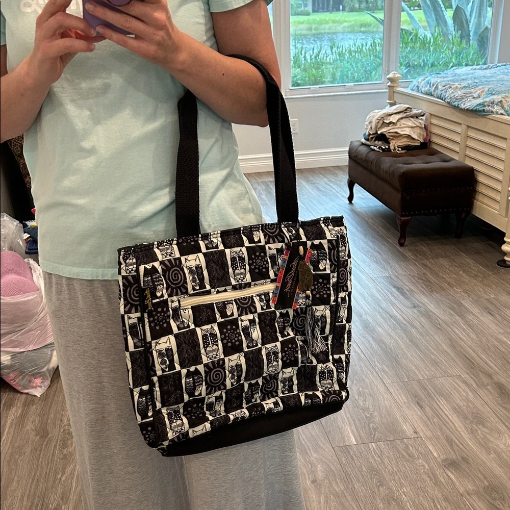 Laurel Burch Black and White Cat Print Patterned Tote
